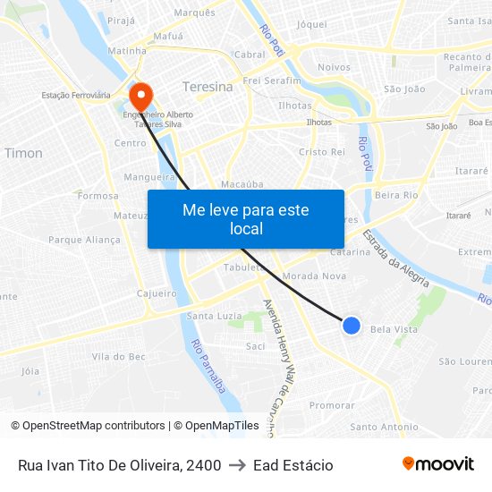 Rua Ivan Tito De Oliveira, 2400 to Ead Estácio map