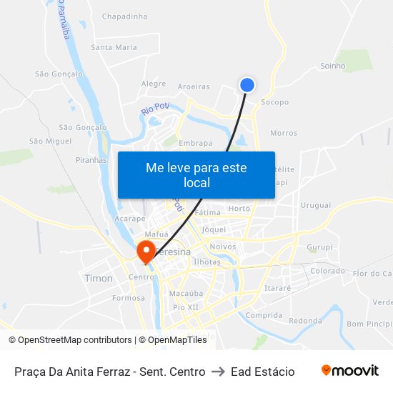 Praça Da Anita Ferraz - Sent. Centro to Ead Estácio map