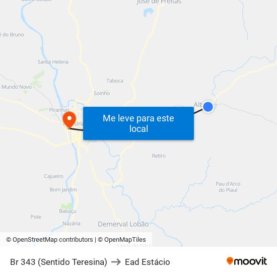 Br 343 (Sentido Teresina) to Ead Estácio map