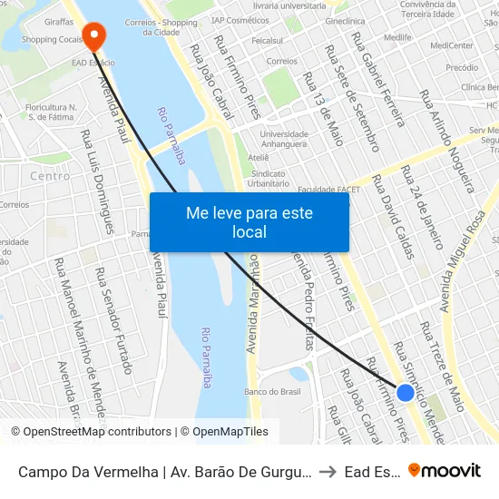 Campo Da Vermelha | Av. Barão De Gurguéia - Sentido Centro to Ead Estácio map