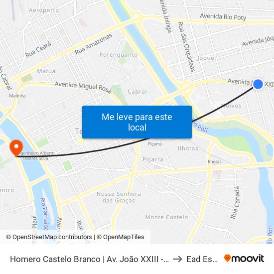 Homero Castelo Branco | Av. João XXIII - Sentido Centro to Ead Estácio map