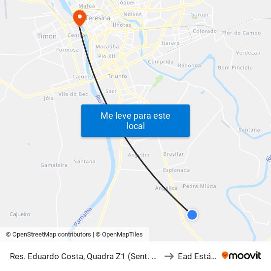Res. Eduardo Costa, Quadra Z1 (Sent. Bairro) to Ead Estácio map