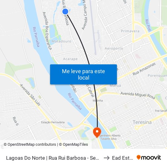 Lagoas Do Norte | Rua Rui Barbosa - Sentido Centro to Ead Estácio map