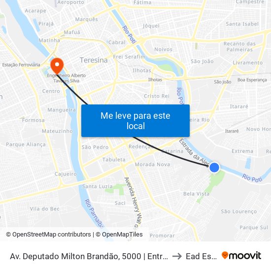 Av. Deputado Milton Brandão, 5000 | Entrada Do Bela Vista to Ead Estácio map