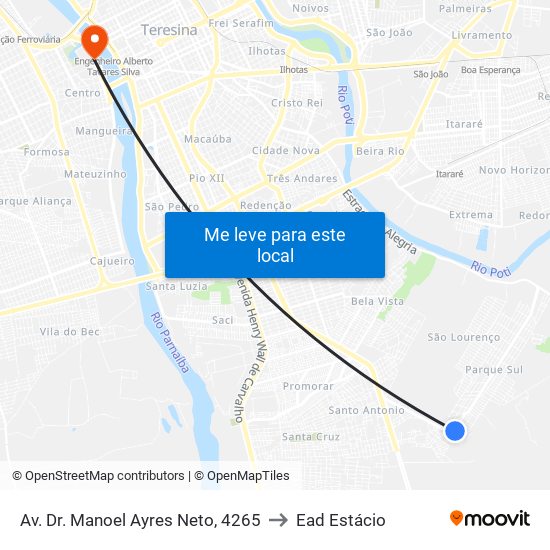 Av. Dr. Manoel Ayres Neto, 4265 to Ead Estácio map