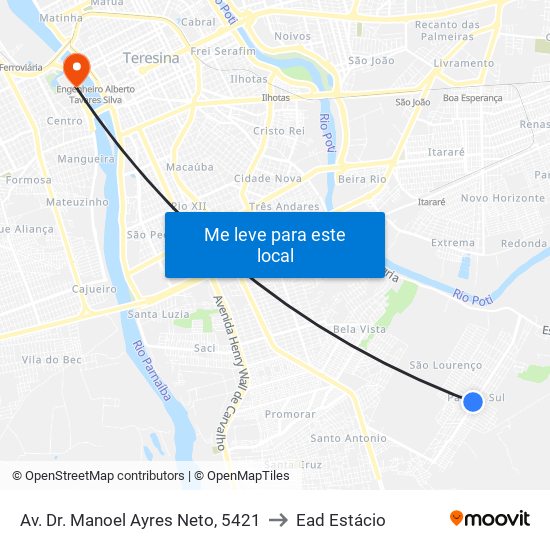 Av. Dr. Manoel Ayres Neto, 5421 to Ead Estácio map