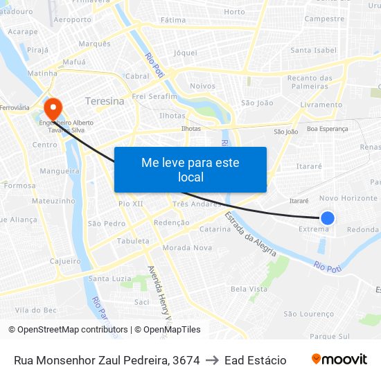 Rua Monsenhor Zaul Pedreira, 3674 to Ead Estácio map