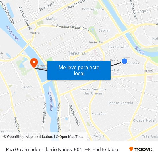 Rua Governador Tibério Nunes, 801 to Ead Estácio map