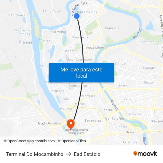 Terminal Do Mocambinho to Ead Estácio map