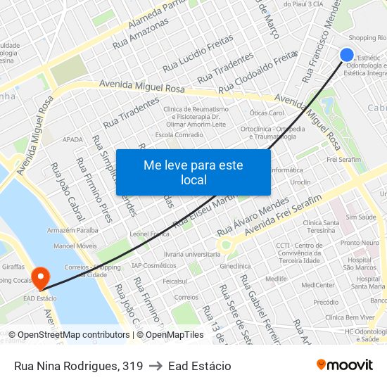 Rua Nina Rodrigues, 319 to Ead Estácio map