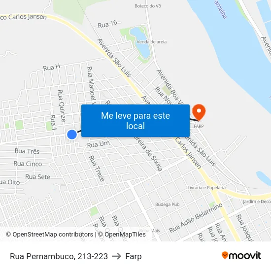 Rua Pernambuco, 213-223 to Farp map