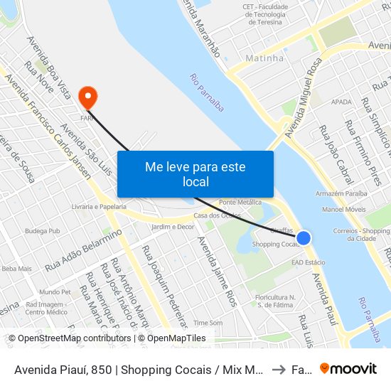 Avenida Piauí, 850 | Shopping Cocais / Mix Mateus to Farp map