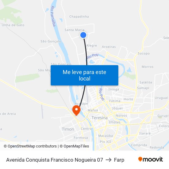 Avenida Conquista Francisco Nogueira 07 to Farp map