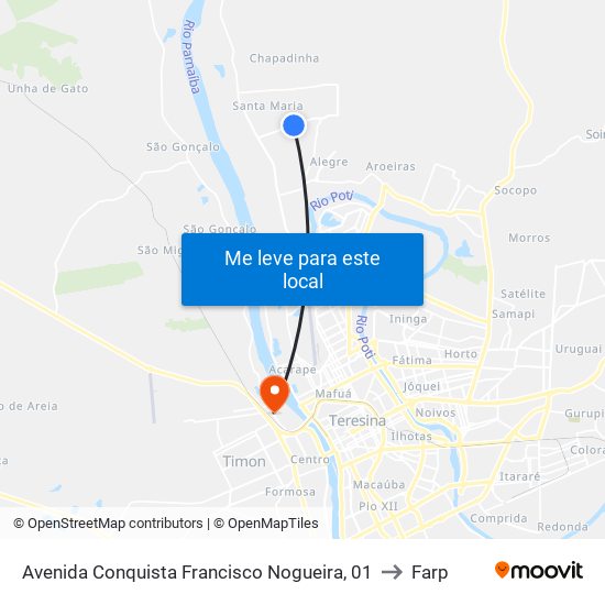 Avenida Conquista Francisco Nogueira, 01 to Farp map