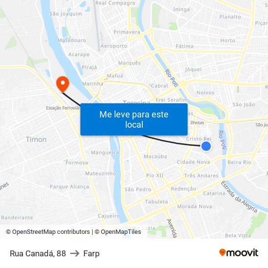 Rua Canadá, 88 to Farp map
