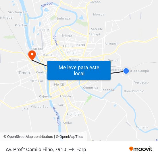 Av. Profº Camilo Filho, 7910 to Farp map