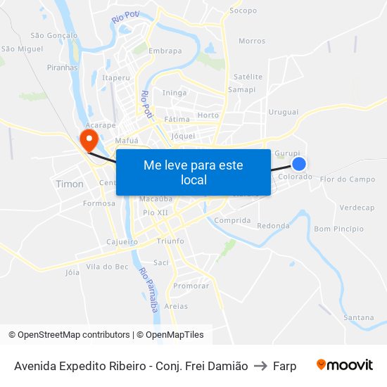 Avenida Expedito Ribeiro - Conj. Frei Damião to Farp map