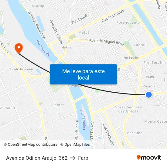Avenida Odilon Araújo, 362 to Farp map