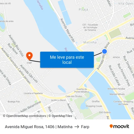 Avenida Miguel Rosa, 1406 | Matinha to Farp map