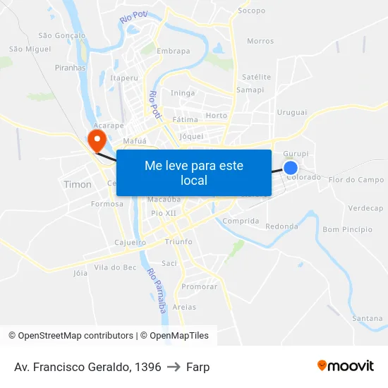 Av. Francisco Geraldo, 1396 to Farp map