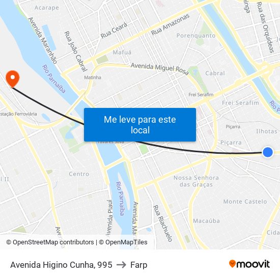 Avenida Higino Cunha, 995 to Farp map