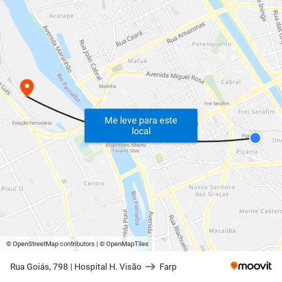 Rua Goiás, 798 | Hospital H. Visão to Farp map