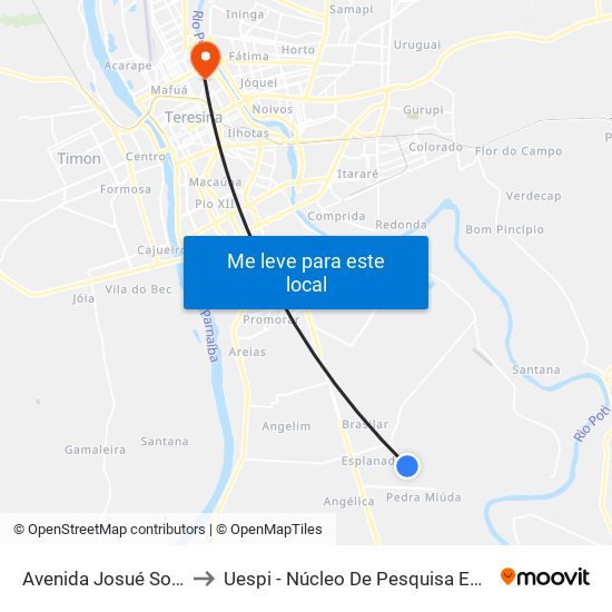 Avenida Josué Soares De Oliveira, 330 to Uespi - Núcleo De Pesquisa Em Biotecnologia E Biodiversidade map