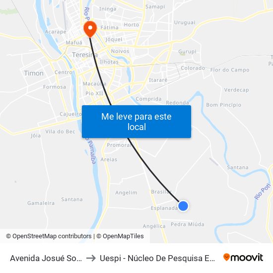 Avenida Josué Soares De Oliveira, 691 to Uespi - Núcleo De Pesquisa Em Biotecnologia E Biodiversidade map