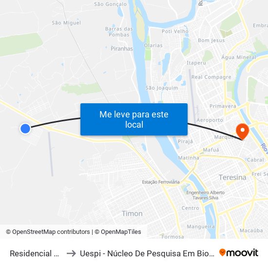 Residencial Novo Tempo to Uespi - Núcleo De Pesquisa Em Biotecnologia E Biodiversidade map