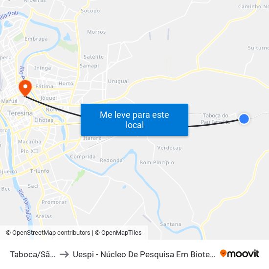 Taboca/São Mateus to Uespi - Núcleo De Pesquisa Em Biotecnologia E Biodiversidade map