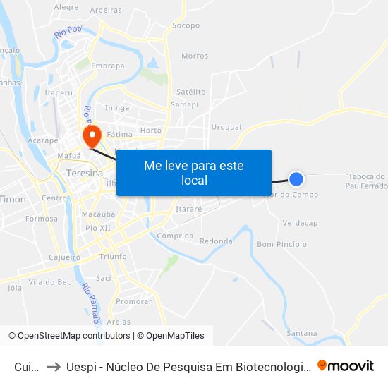 Cuidos to Uespi - Núcleo De Pesquisa Em Biotecnologia E Biodiversidade map