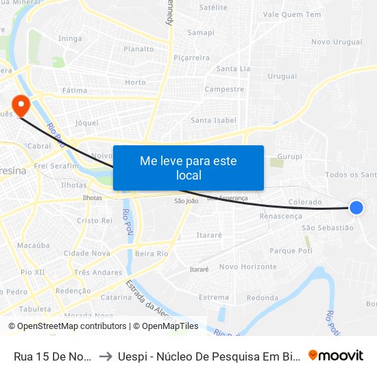 Rua 15 De Novembro, 2124 to Uespi - Núcleo De Pesquisa Em Biotecnologia E Biodiversidade map