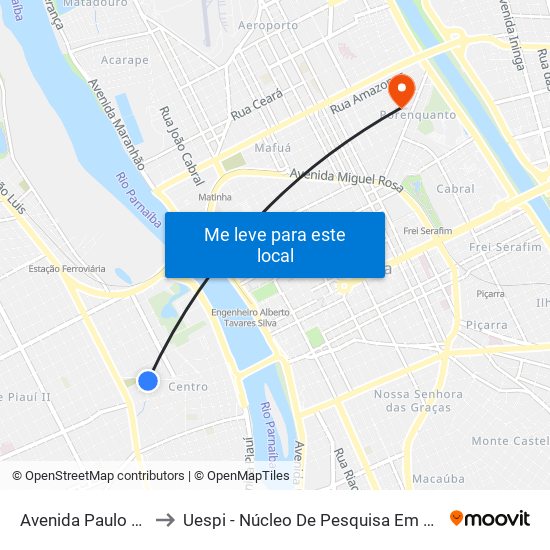 Avenida Paulo Ramos, 265-303 to Uespi - Núcleo De Pesquisa Em Biotecnologia E Biodiversidade map