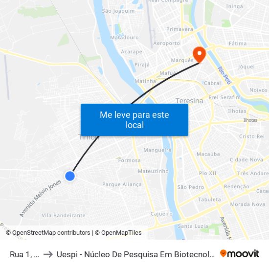 Rua 1, 2028 to Uespi - Núcleo De Pesquisa Em Biotecnologia E Biodiversidade map