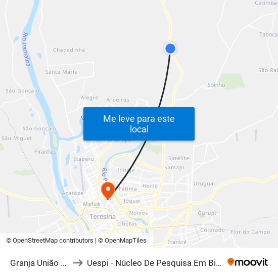 Granja União (Sent. Centro) to Uespi - Núcleo De Pesquisa Em Biotecnologia E Biodiversidade map