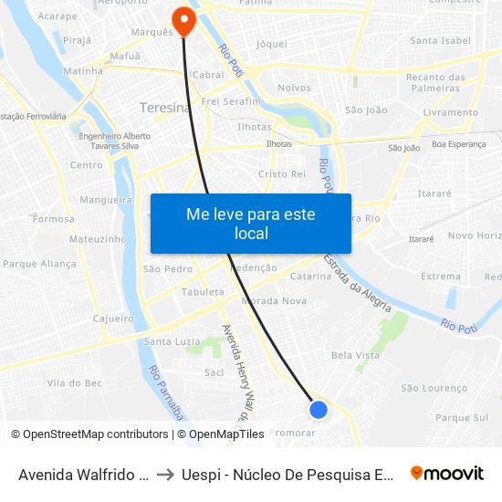 Avenida Walfrido Salmito, 1703-1723 to Uespi - Núcleo De Pesquisa Em Biotecnologia E Biodiversidade map