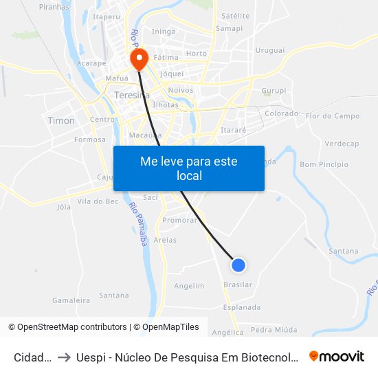 Cidade Sul to Uespi - Núcleo De Pesquisa Em Biotecnologia E Biodiversidade map