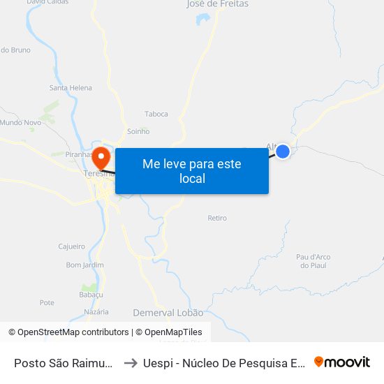 Posto São Raimundo (Sentido Teresina) to Uespi - Núcleo De Pesquisa Em Biotecnologia E Biodiversidade map