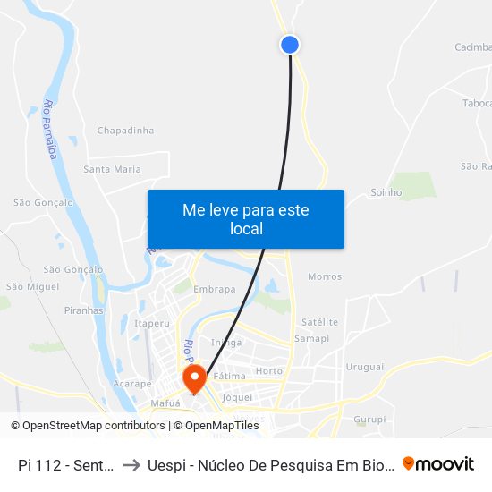 Pi 112 - Sentido Teresina to Uespi - Núcleo De Pesquisa Em Biotecnologia E Biodiversidade map