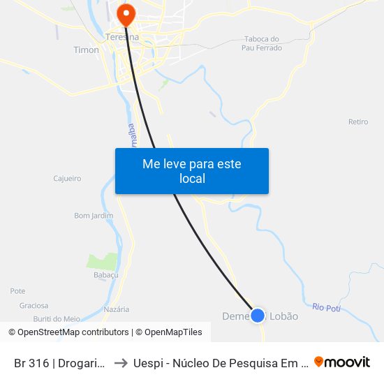 Br 316 | Drogaria Jm (Sent. Norte) to Uespi - Núcleo De Pesquisa Em Biotecnologia E Biodiversidade map