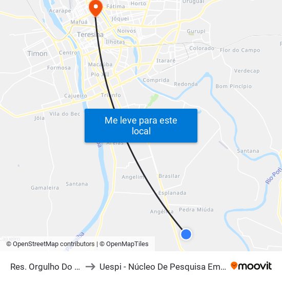 Res. Orgulho Do Piauí (Sent. Bairro) to Uespi - Núcleo De Pesquisa Em Biotecnologia E Biodiversidade map