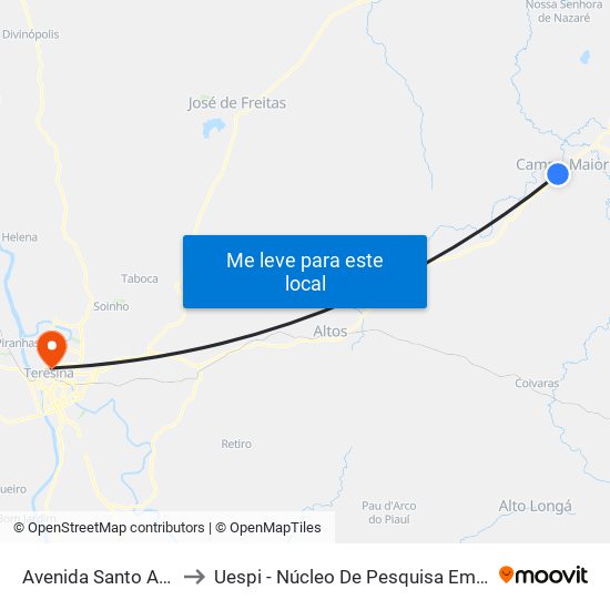 Avenida Santo Antônio, 2003-2041 to Uespi - Núcleo De Pesquisa Em Biotecnologia E Biodiversidade map