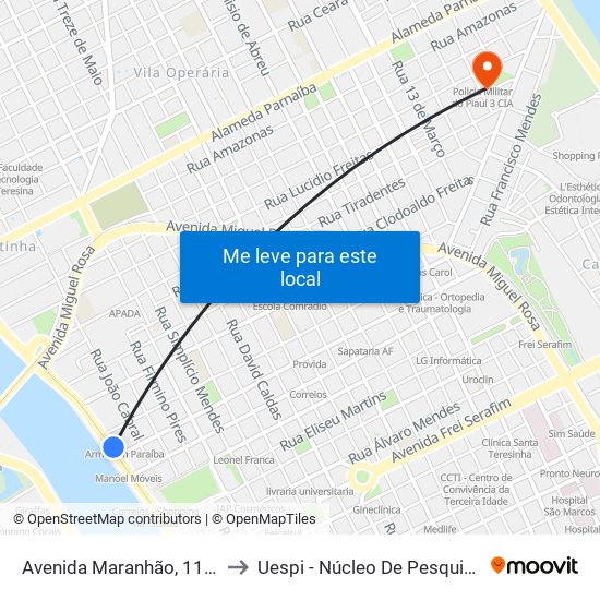 Avenida Maranhão, 116 | Lojão Paraiba (Intermunicipal) to Uespi - Núcleo De Pesquisa Em Biotecnologia E Biodiversidade map