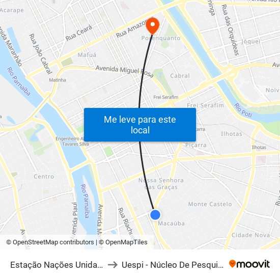 Estação Nações Unidas | Av. Miguel Rosa - Sentido Bairro to Uespi - Núcleo De Pesquisa Em Biotecnologia E Biodiversidade map