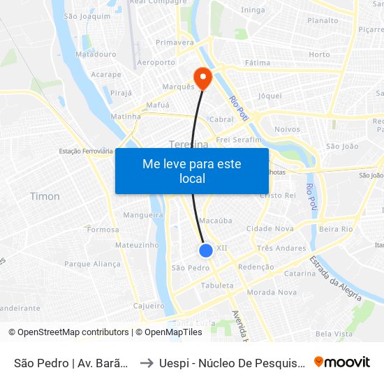 São Pedro | Av. Barão De Gurguéia - Sentido Centro to Uespi - Núcleo De Pesquisa Em Biotecnologia E Biodiversidade map