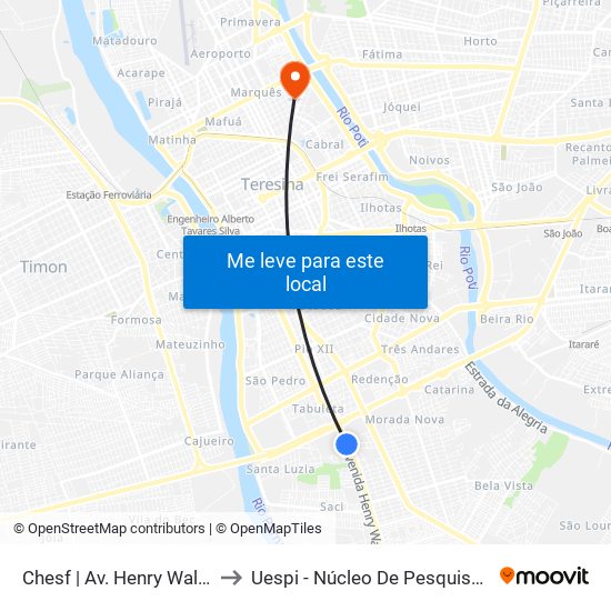Chesf | Av. Henry Wall De Carvalho - Sentido Bairro to Uespi - Núcleo De Pesquisa Em Biotecnologia E Biodiversidade map