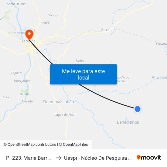 Pi-223, Maria Barreira Sentido Beneditinos to Uespi - Núcleo De Pesquisa Em Biotecnologia E Biodiversidade map