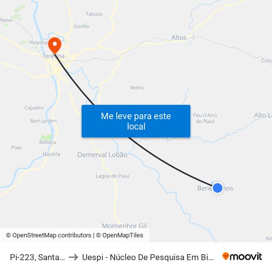 Pi-223, Santa Teresina 02 to Uespi - Núcleo De Pesquisa Em Biotecnologia E Biodiversidade map