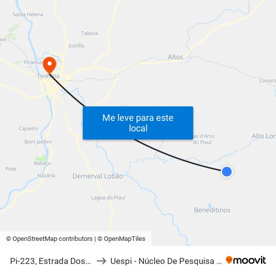 Pi-223, Estrada Dos Eucaliptos (Sentido Altos) to Uespi - Núcleo De Pesquisa Em Biotecnologia E Biodiversidade map