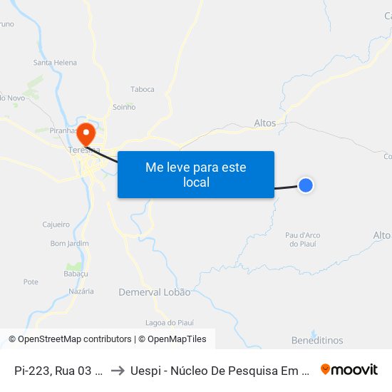 Pi-223, Rua 03 (Assentamento) to Uespi - Núcleo De Pesquisa Em Biotecnologia E Biodiversidade map